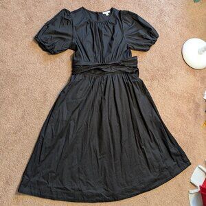 100% Cotton Fit and Flare Midi Wrap Dress with Puff Short Sleeves size Medium